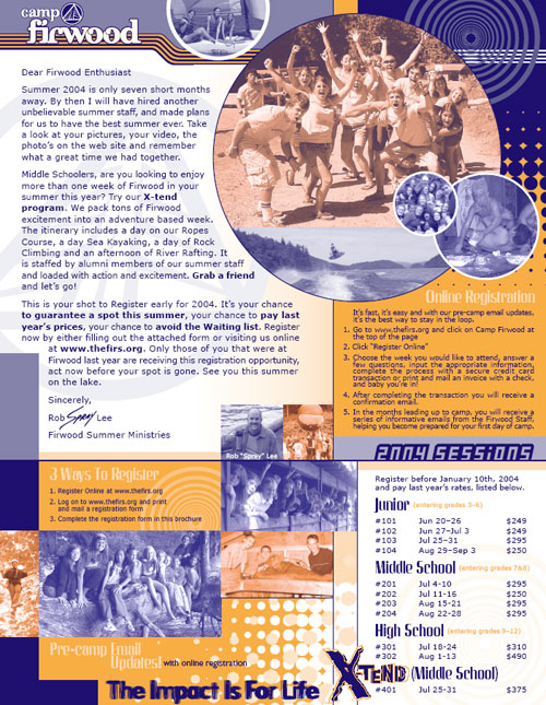 Camp Firwood Early Registration Brochure Design 