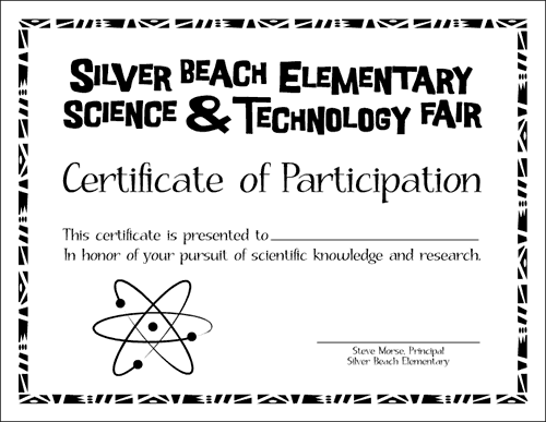 Silver Beach Elementary Science & Technology Fair Certificate Of Participation Design