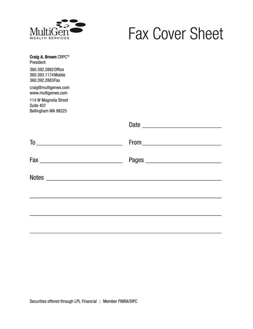MultiGen Wealth Services Fax Cover Sheet