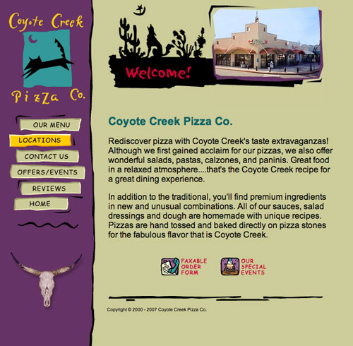 Coyote Creek Pizza Website Design