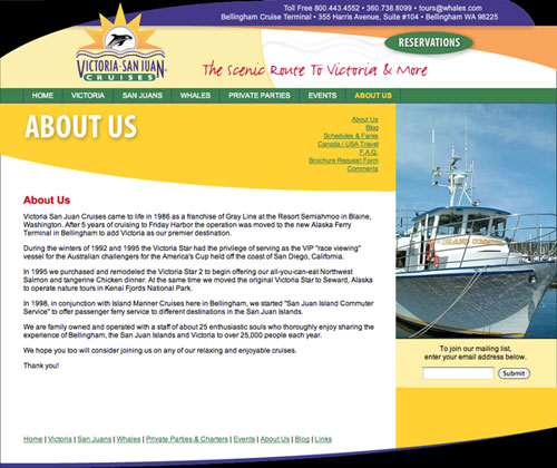 Victoria San Juan Cruises Website Design